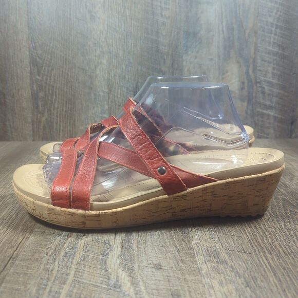 Crocs A-Leigh Red Leather Cork Wedge Women's Size 11 Sandals Comfort Shoes - Picture 7 of 14